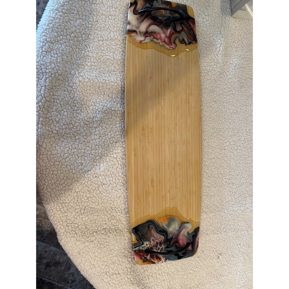 Handmade Bamboo Resin Art Serving Tray Black Gold Pink Marbled Charcuterie Board